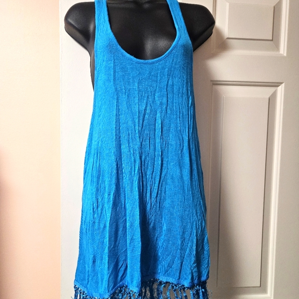 BKE Blue Swim Fringe Coverup
